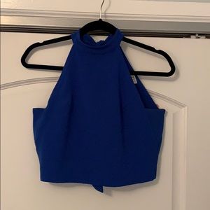 J.O.A tie, open back, vibrant blue halter top